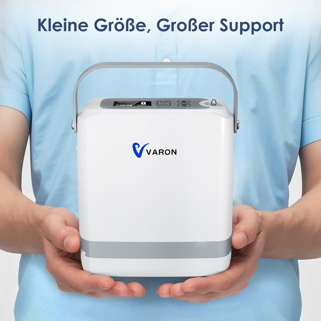 Kompakter VARON VP-8G Sauerstoffkonzentrator mobil, tragbares Modell mit Griff für den täglichen Einsatz